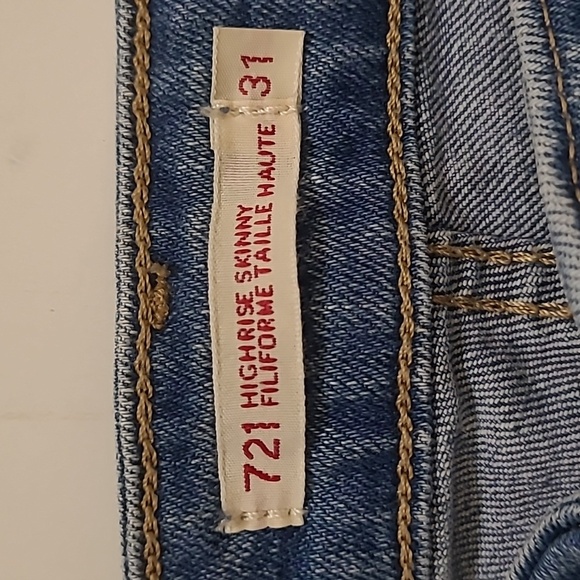 Levi's 721 High Rise Skinny medium wash distressed knees jeans 31 - Picture 5 of 8